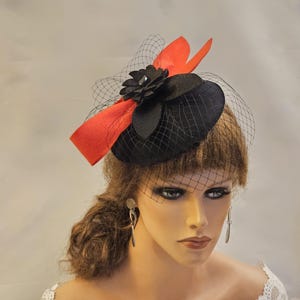 Red & Black Fascinator Hat: Felt Bow Ascot Headpiece