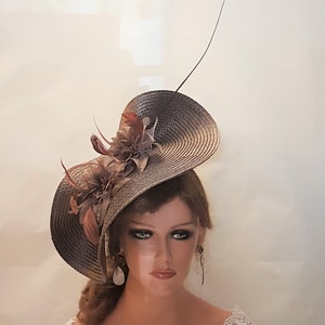 Brown  hat fascinator large saucer hatinator long Quil Floral Church Derby Ascot Royal Wedding TeaParty hat Mother of Bride/Groom Hatinator