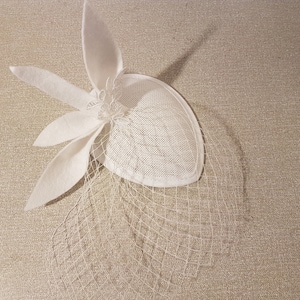 White hat fascinator Wedding hair accessory Bridal mini hat fascinator with Felt Leaves & birdcage veil WHITE or IVORY bridal hat Fascinator