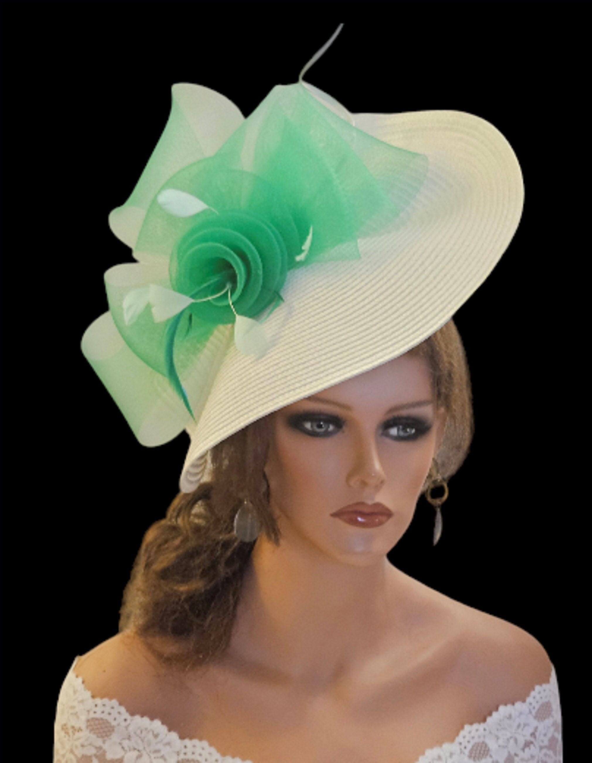 Vtg Whittall & Shon Green Velvet Feather Trim Veil Pom Pom Derby Fascinator Hat Whittall and Shon Church Hats - Etsy main image 3