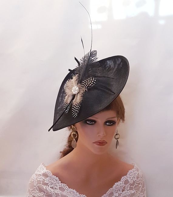 Chapeau Bibi Avec Plumes - Style Vintage Pour Mariage, Thé, Cérémonie - Fait Main Avec Bandeau - 4