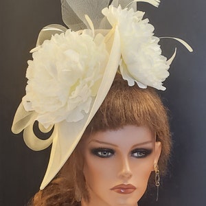 IVORY Fascinator Hat large Teardrop hatinator Floral Fascinator Church Derby Ascot hat Wedding TeaParty Mother of Bride/Groom Hatinator 画像 7