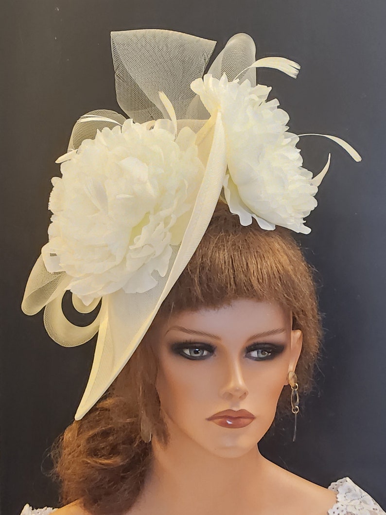 AVORIO Fascinator cappello grande hatinator a goccia floreale Fascinator Chiesa Derby Ascot cappello matrimonio TeaParty madre della sposa/sposo Hatinator immagine 7