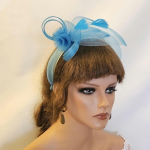 BLUE HEADBAND FASCINATOR for wedding, Races,TeaParty & Special occasion. Wedding guest,Mother of Bride Headpiece. Modern Multicolor Headband