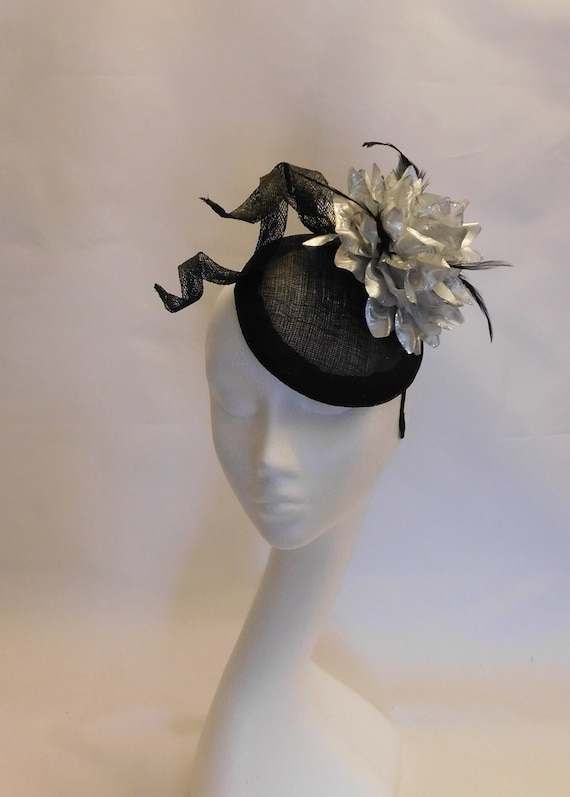 Black and Silver Hat Flower Hat Fascinator, #BLACK Wedding  display picture 1