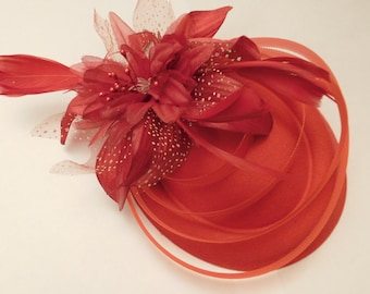 RED FASCINATOR, 40s 50s RED Hat fascinator #Red  Feather hat fascinator,  Race,Cocktail,Ladies day,Ascot hat Red feather flower hat