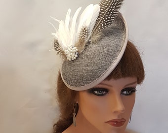 Dark Grey FASCINATOR  hat Vintage 40s 50s Feather Hat Fascinator Race Cocktail,Party,Ascot,Race,Wedding,Women's Occasion hatinator