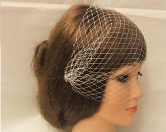 Bridal Birdcage Veil: White Ivory Bandeau, Pearls or Crystals