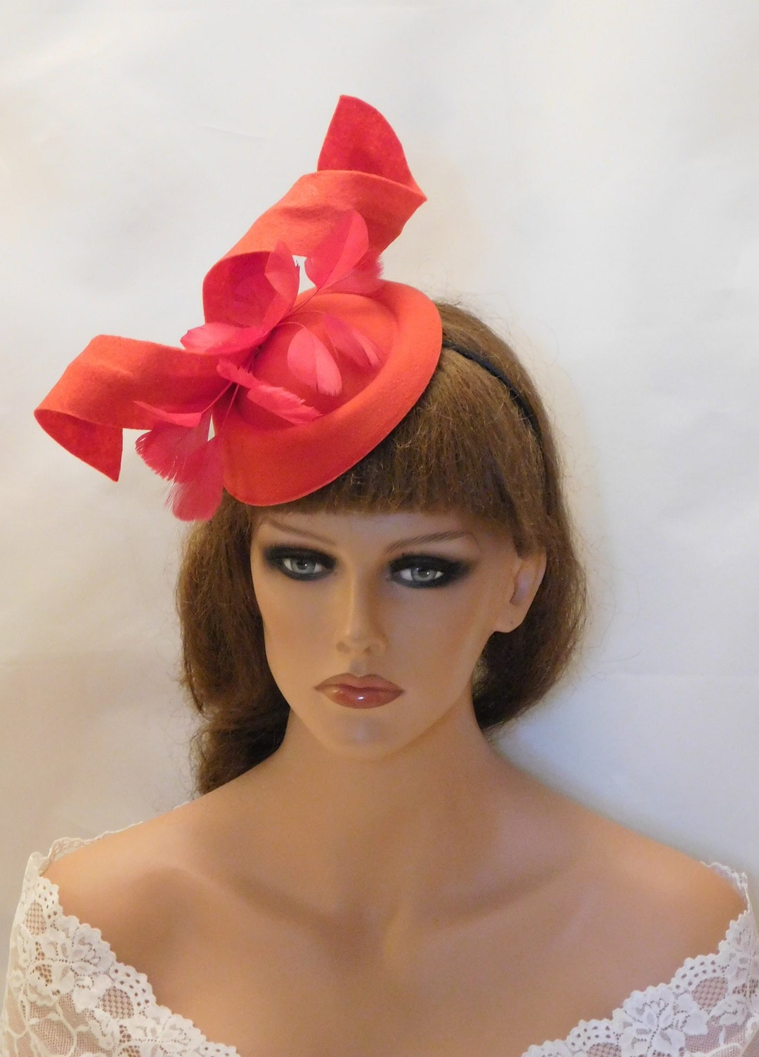 Hat Fascinator Red Pillbox Hat Fascinator With Feathers ascot Etsy