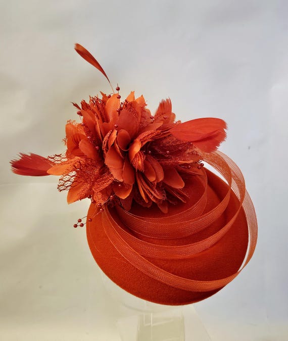 Handmade Red Pillbox Flower Fascinator Red Floral Vintage Fascinator Hat With Dotted Veil / Pillbox  main image 3