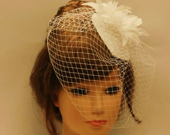 Birdcage veil Hat Fascinator, Bridal  Ivory fascinator Wedding Race, Ascot hat, ladies cocktail hat ,  Birdcage veil Hat Fascinator