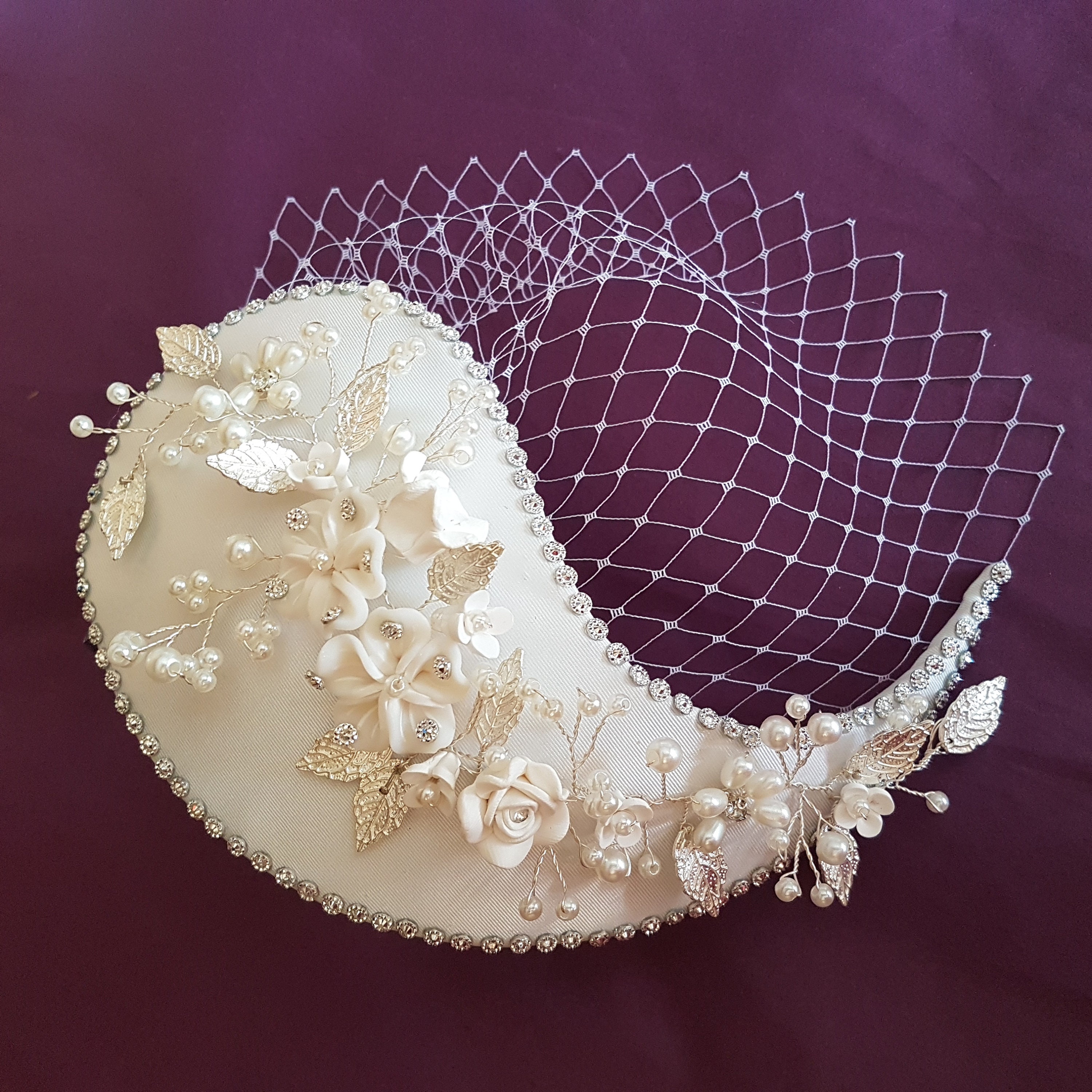 NEW! Elegant Ivory Birdcage Veil Fascinator Hat Ivory Bridal Fascinator with Birdcage Veil - ALMA main image 3