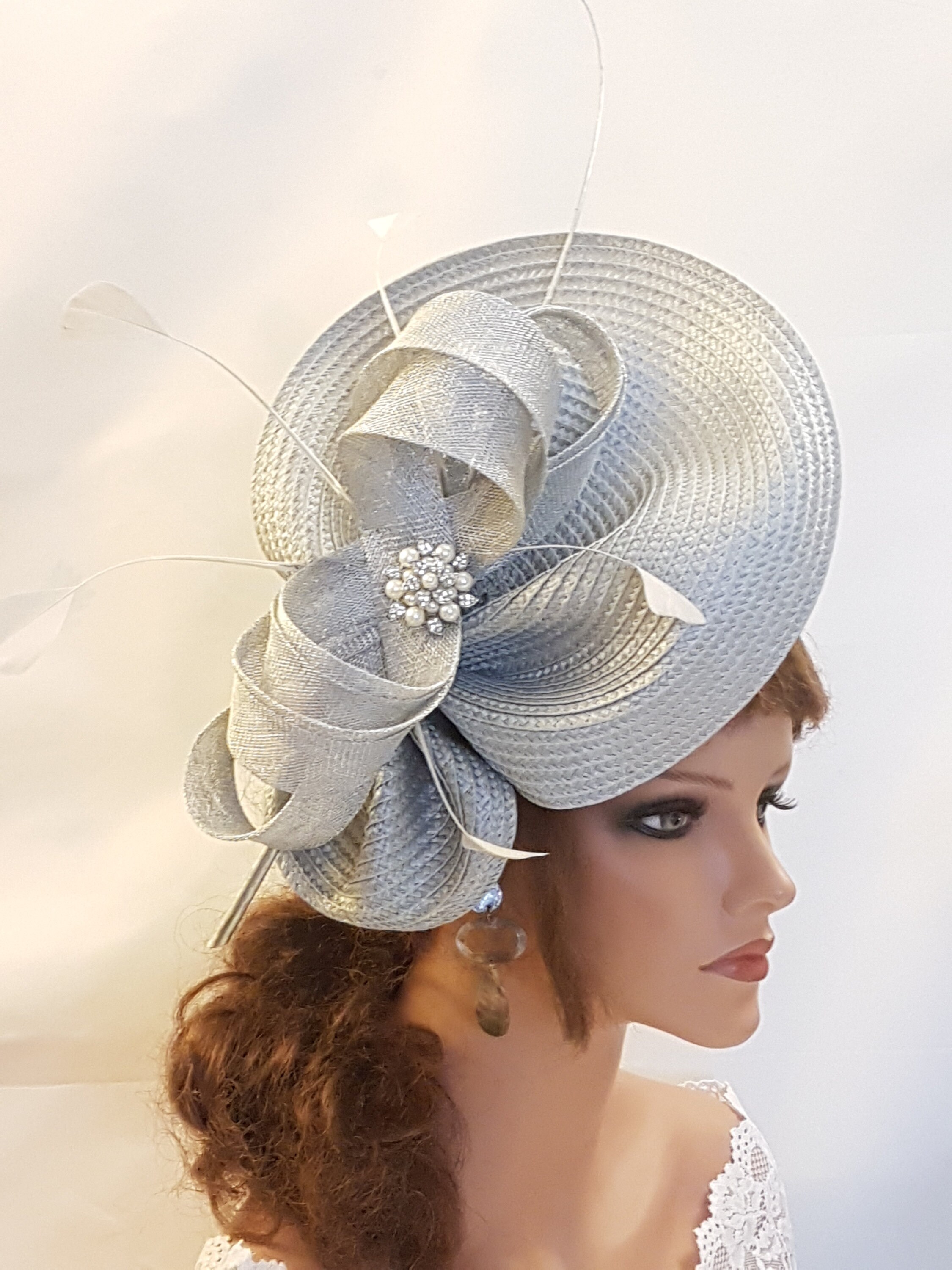 Beloved Millinery Sophisticated Gray Floral Fascinator Brunch Church Tea Wedding Womens Wide Brim Large Derby Fascinator Hat Organza Church  main image 2