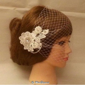 Birdcage Veil Bridal Blusher 1920s Boho Gatsby Wedding Flower Crystal Hair Clip1920 Flapper Dress fascinator Headpiece  Gatsby face veil