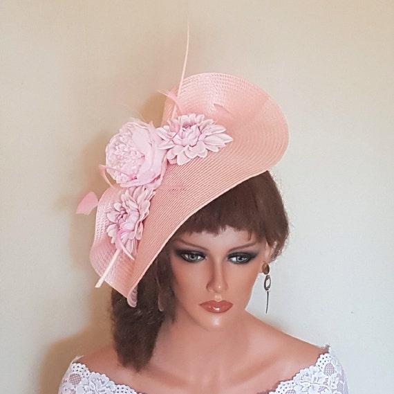 Pink Wedding Hatinator: Floral Derby Hat With Quill Feather  display picture 3