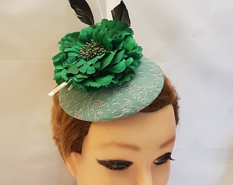 Moss Green Fascinator Hat: Feather Flower Hatinator, Ascot Race Accessory