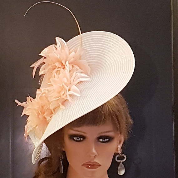 White Saucer Hatinator: Pink Floral Quill Feather Derby Hat  display picture 2