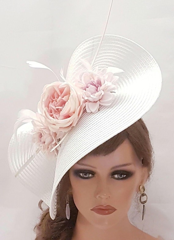 Pink and White Fascinator with Floral Accents White Fascinator Kentucky Derby Hat Pink Flowers Wedding  main image 2