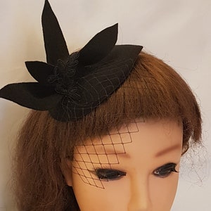 Felt Fascinator: Bridal Hair Accessory with Bow & French Net