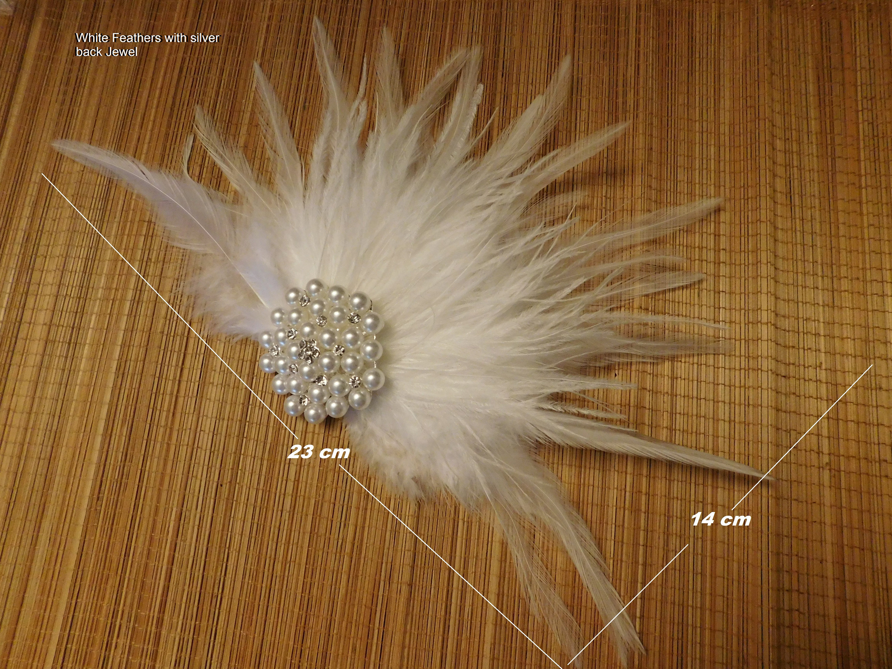 Feather hairpiece with jewel white & cream colored feathers Rose Gold and Ivory Victorian Hair Clip | Wedding Hair  main image 4