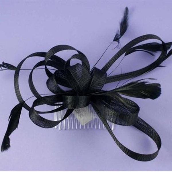 Fascinator Feather & loops comb fascinator Black, Cream, White Fascinator Wedding, Bridesmaid, cocktail, Race, Prom Comb Fascinator