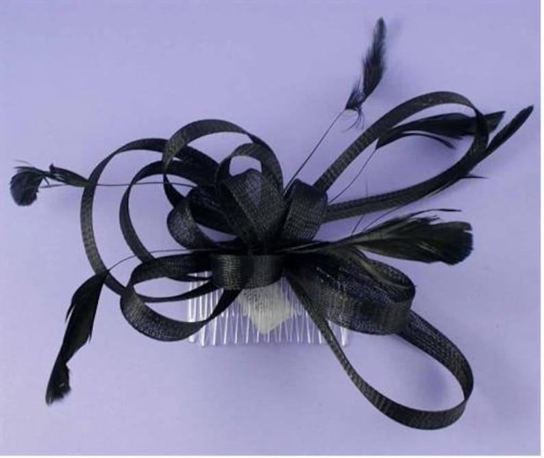 Black Fascinator Feather and loops comb fascinator Black Etsy