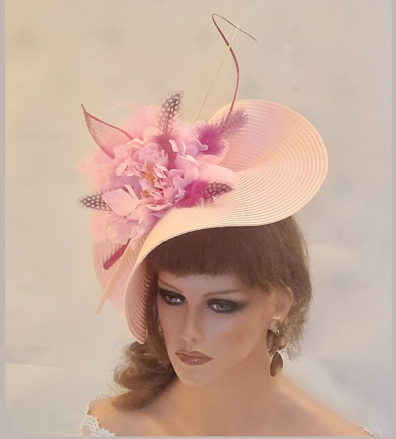 Pink Saucer Hatinator: Floral Quill Feather Ascot Derby Hat  display picture 3