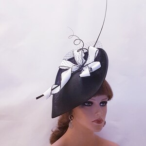 BLACK & WHITE HAT Mother of bride/groom hat Fascinator,Womens Large Black Teardrop Hat fascinator Wedding Ascot Ladies Occasion hatinator