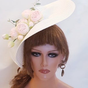 White & Pink fascinator Hat Large saucer Hatinator Quil Floral Church Derby Ascot  Race Wedding TeaParty Hat Mother of Bride/Groom Hatinator