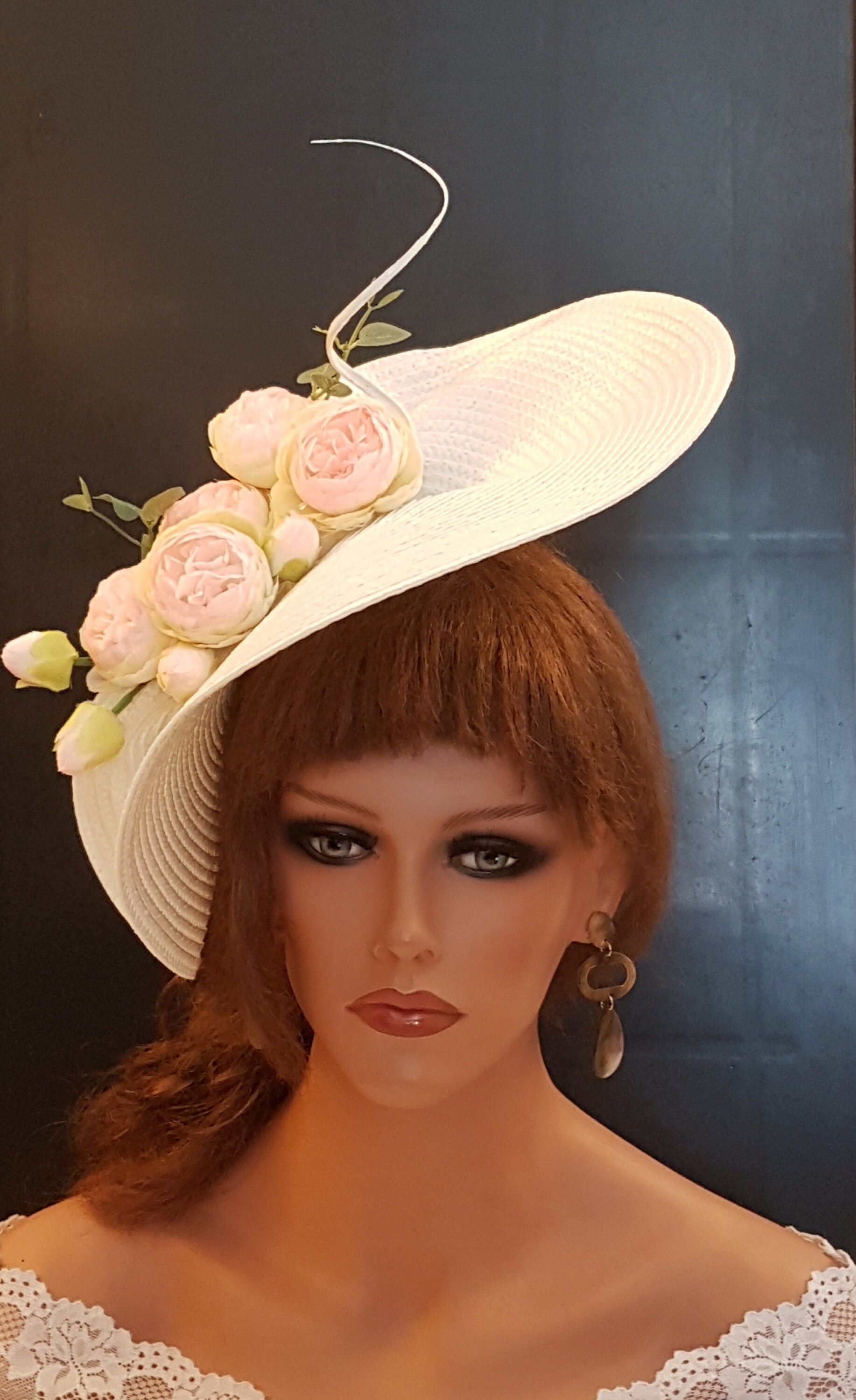 White Saucer Hatinator: Pink Floral Quill Feather Derby Hat  display picture 1