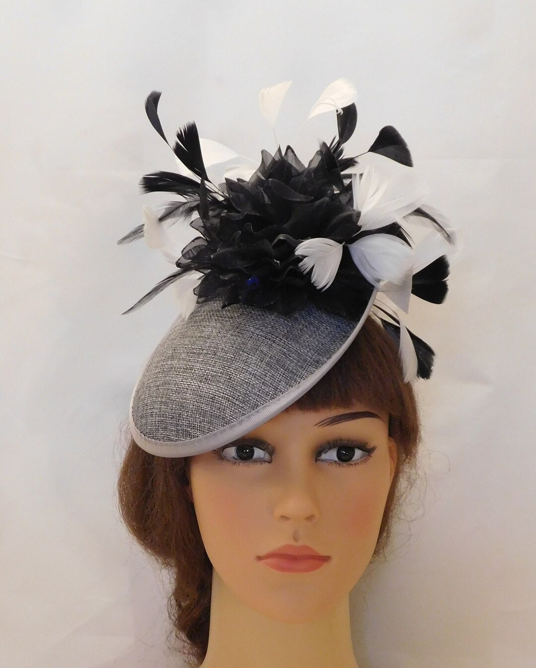 HAT FASCINATOR, Dark Grey & Black Hat Wedding Church Hat Fascinator