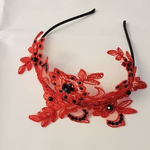 RED Headband Fascinator.  Green,Blue,Purple,Black,Silver, Gold Lace fascinator Headband Fascinator Christmas,Wedding,Cocktail, party headban