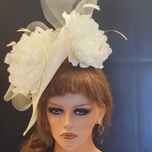 IVORY Fascinator Hat large Teardrop hatinator Floral Fascinator Church Derby Ascot hat Wedding TeaParty Mother of Bride/Groom Hatinator 画像 5