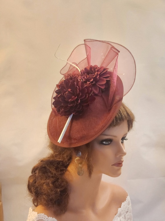 Burgundy Floral Fascinator Hat: Wedding, Ascot, Races - Etsy display picture 3