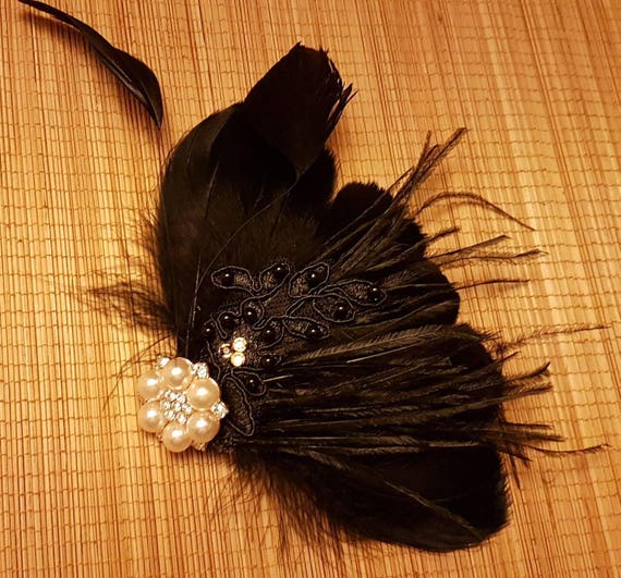 Flapper Kopfschmuck Mit Schwarzen Federn & Strass – Gatsby Style Haarspange Für Parties