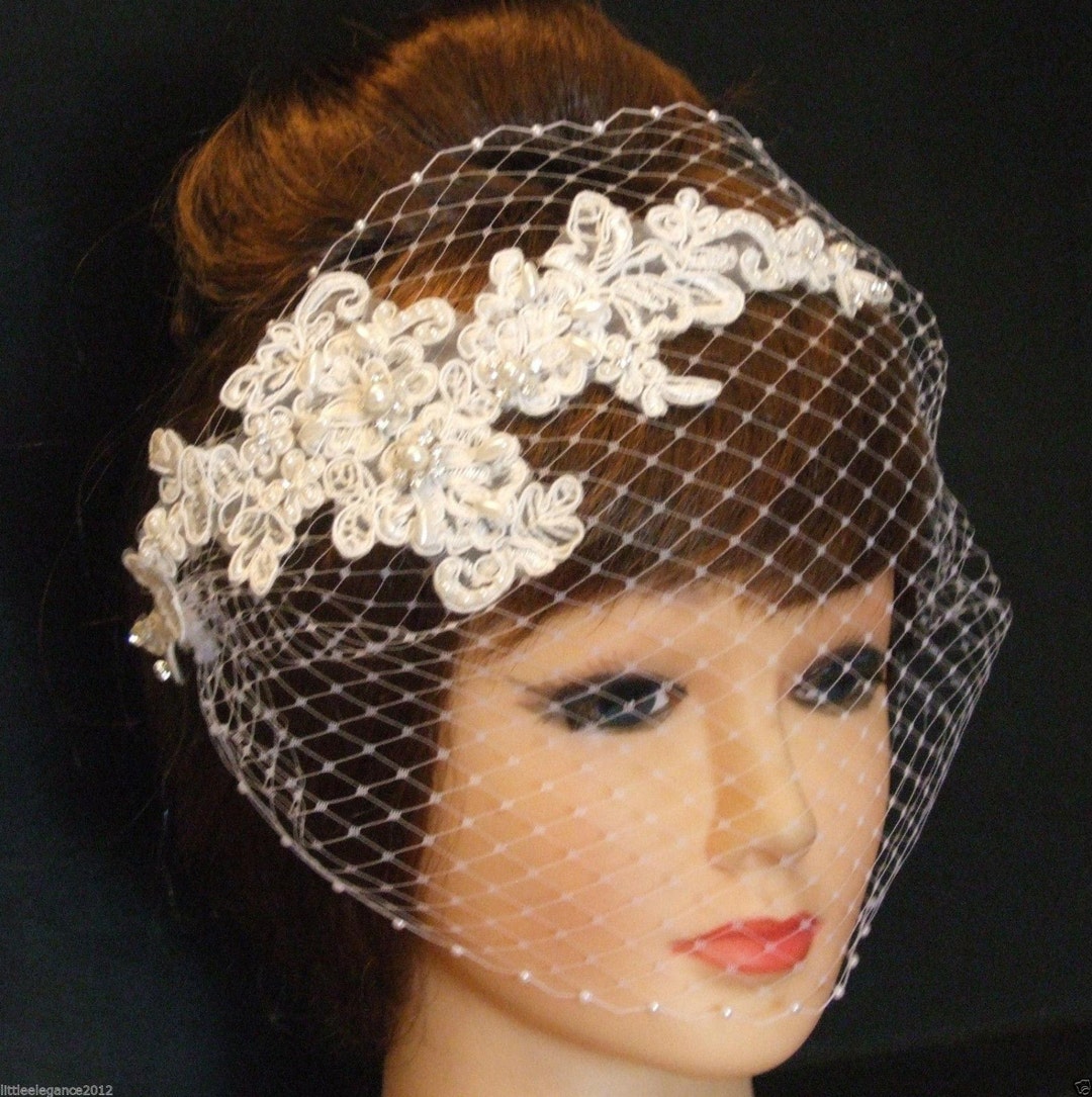 Birdcage Veil White Ivory Bandeaue Veil Lace Fascinator Etsy