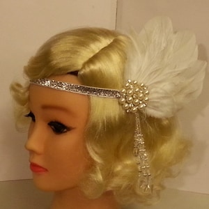 Bridal Fascinator Gatsby headband Vintage inspired 1920&#39;s Feather,Crystal Headband Wedding  Sparkly Feather Flapper headband. Hair piece.
