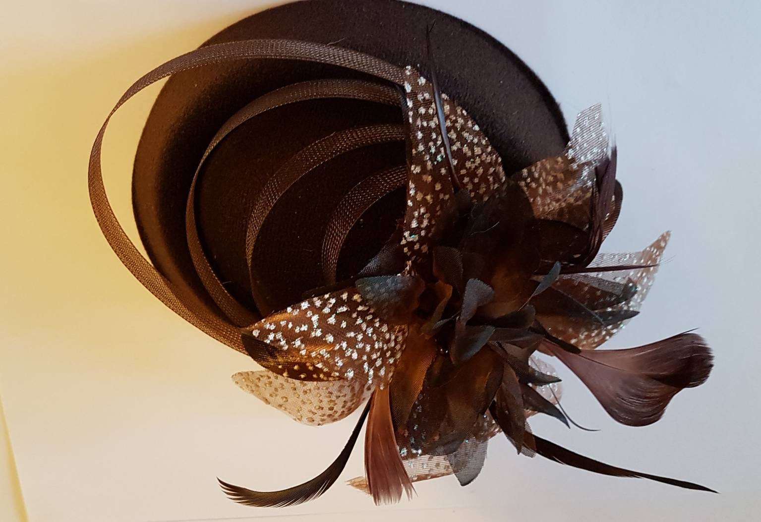BROWN FASCINATOR, 40s 50s Brown Hat Fascinator #brown  display picture 3