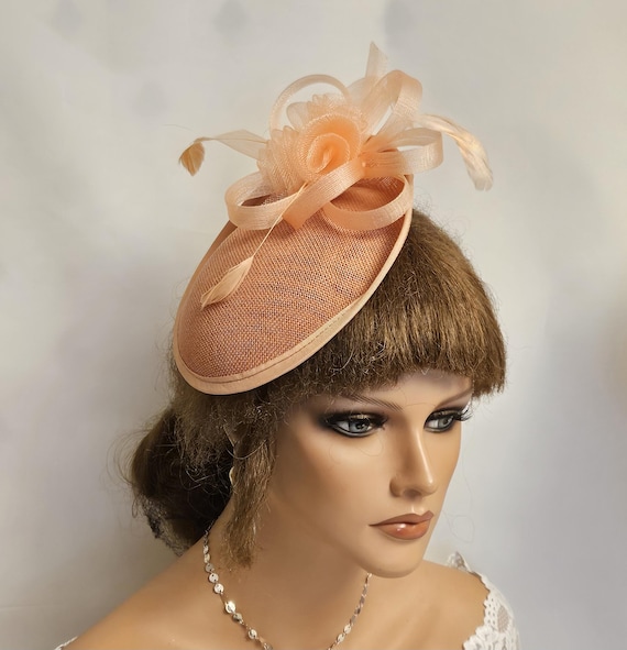Peach Fascinator Hat: Handmade Feather Ascot, Wedding, Race  display picture 3