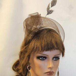 BROWN Crinoline Bow Knot Headband Fascinator,Statement Headwear, Moderen headband for Women, Coctail,Races,Wedding,Mother of bride Headpiece