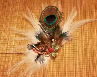 Bridal Hair Clip Bridal Peacock Feather Fascinator Hair Piece, Wedding Hair Accessory, Peacock feather hair comb, Bridal feather fascinator