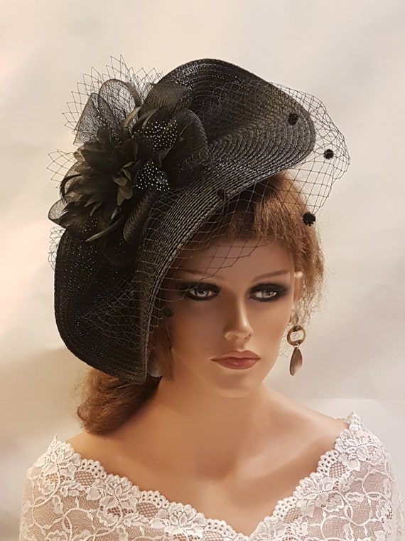 Black Feather Fascinator Hat: Wedding, Races, Halloween 