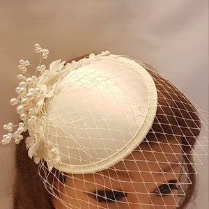 FASCINATOR, Birdcage veil, White,Ivory bridal birdcage veil,Bridal fascinator,Crystal Pearl bridal hat,Wedding hair accessory,CUSTOM COLOURS image 1