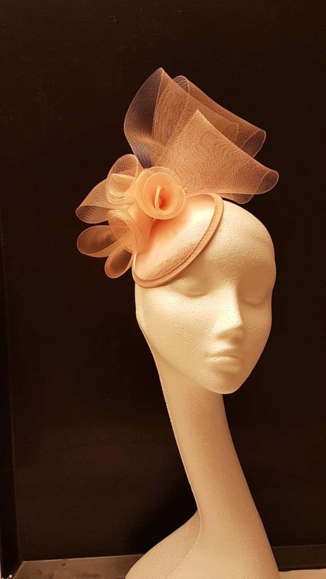PEACH Fascinator Peach hat fascinator with Roses and bows Etsy