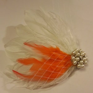 wedding hair accessory, Orange feather clip, Bridal Hair Piece Bridal Feather Fascinator, Feather Hair Piece, Wedding Hair Accessories image 1