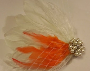 wedding hair accessory, Orange feather clip, Bridal Hair Piece Bridal Feather Fascinator, Feather Hair Piece, Wedding Hair Accessories