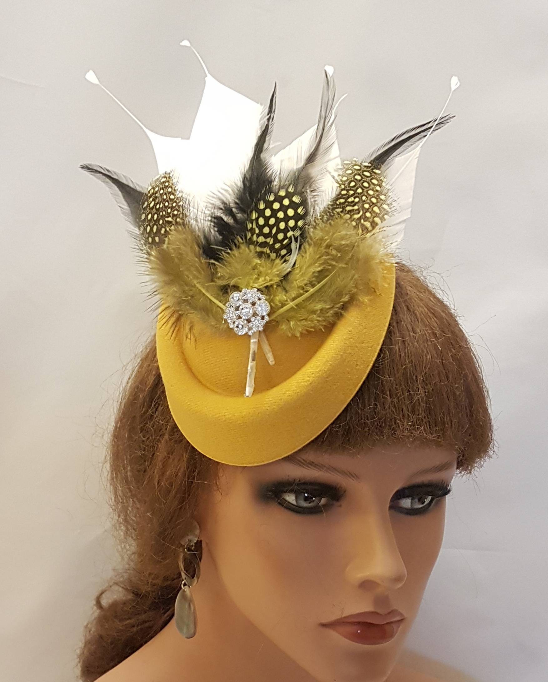 Fascinator Church Derby Hat Pillbox Hats Yellow SD28A ( Yellow gold hat ) Kentucky Derby Hat, Church Hat  main image 4