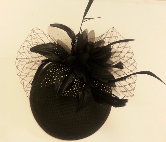 Vintage 40s 50s Hat, Black Hat, Feather Fascinator, Black  display picture 3