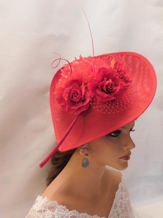 Red Rose Fascinator Hat: Handmade Feather Headband, Wedding  display picture 2