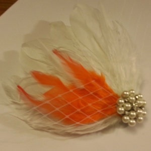 wedding hair accessory, Orange feather clip, Bridal Hair Piece Bridal Feather Fascinator, Feather Hair Piece, Wedding Hair Accessories image 3